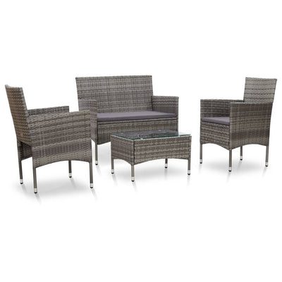 vidaXL 4 Piece Garden Lounge Set with Cushions Poly Rattan Black