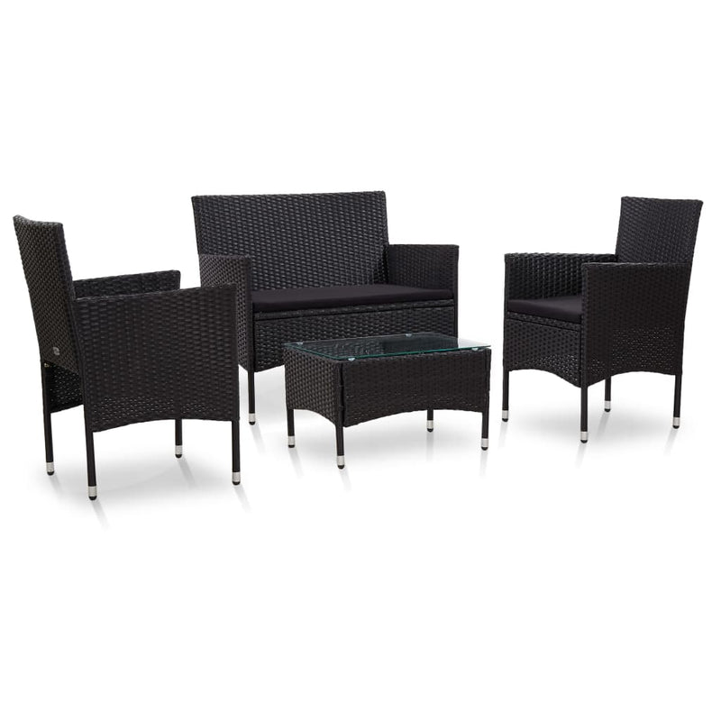vidaXL 4 Piece Garden Lounge Set with Cushions Poly Rattan Black