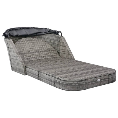 vidaXL Sun Lounger with Canopy Poly Rattan Anthracite