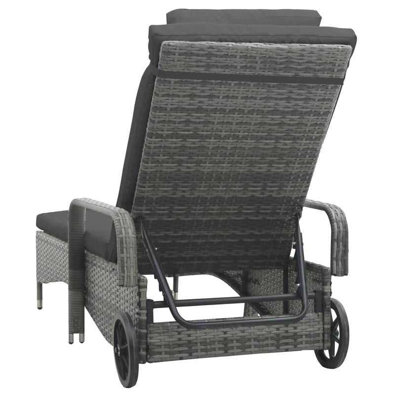 vidaXL Sun Lounger with Wheels Poly Rattan Anthracite