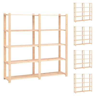 vidaXL 5-Tier Storage Racks 5 pcs 80x38x170 cm Solid Wood Pine 250 kg