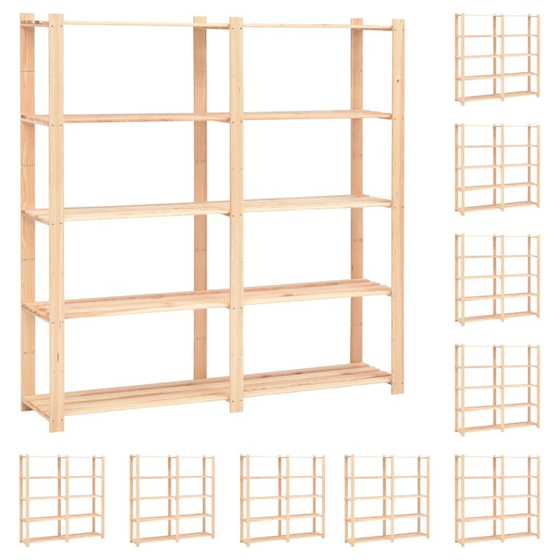 vidaXL 5-Tier Storage Racks 10 pcs 170x38x170 cm Solid Wood Pine 500 kg