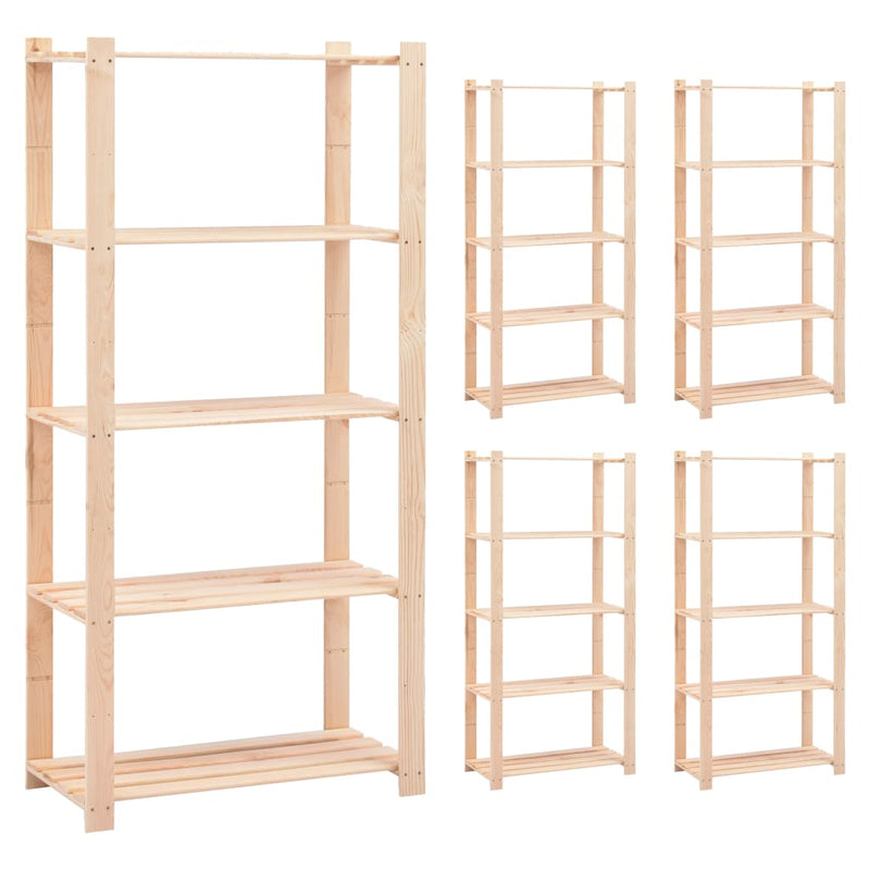 vidaXL 5-Tier Storage Racks 5 pcs 80x38x170 cm Solid Wood Pine 250 kg