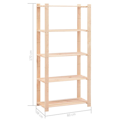 vidaXL 5-Tier Storage Racks 5 pcs 80x38x170 cm Solid Wood Pine 250 kg