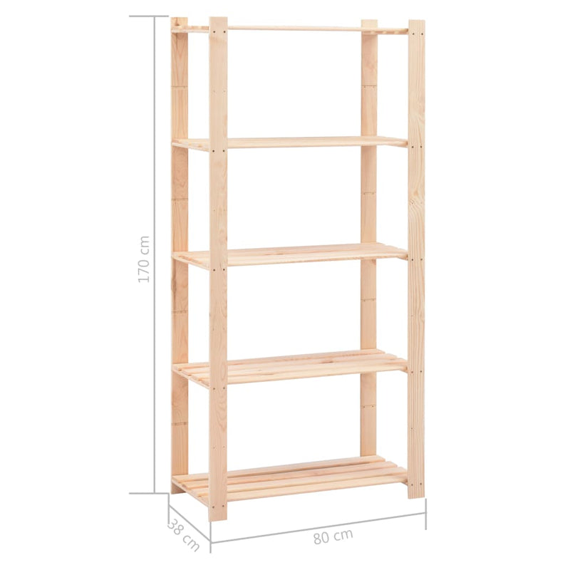 vidaXL 5-Tier Storage Racks 5 pcs 80x38x170 cm Solid Wood Pine 250 kg