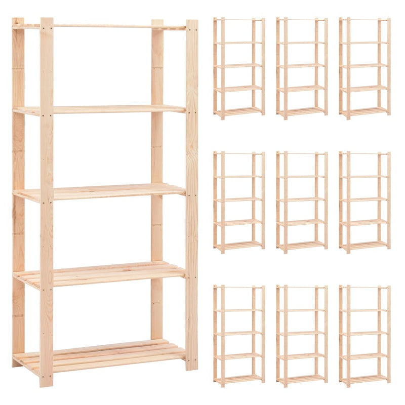 vidaXL 5-Tier Storage Racks 10 pcs 170x38x170 cm Solid Wood Pine 500 kg