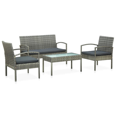 vidaXL 4 Piece Garden Lounge Set with Cushions Poly Rattan Black
