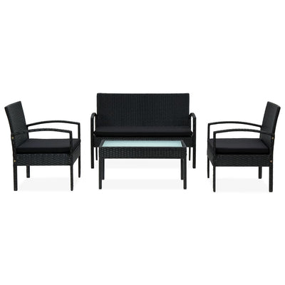 vidaXL 4 Piece Garden Lounge Set with Cushions Poly Rattan Black
