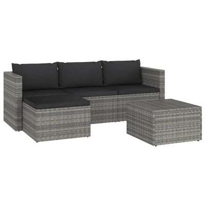 vidaXL 3 Piece Garden Lounge Set with Cushions Poly Rattan Grey