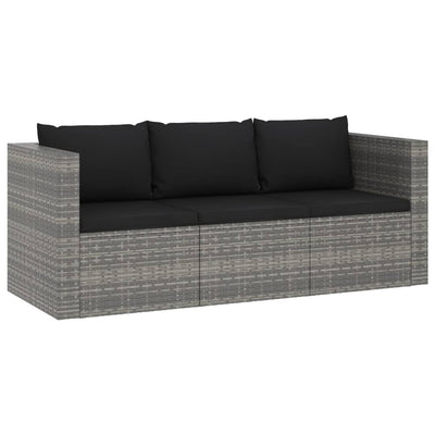 vidaXL 3 Piece Garden Lounge Set with Cushions Poly Rattan Grey