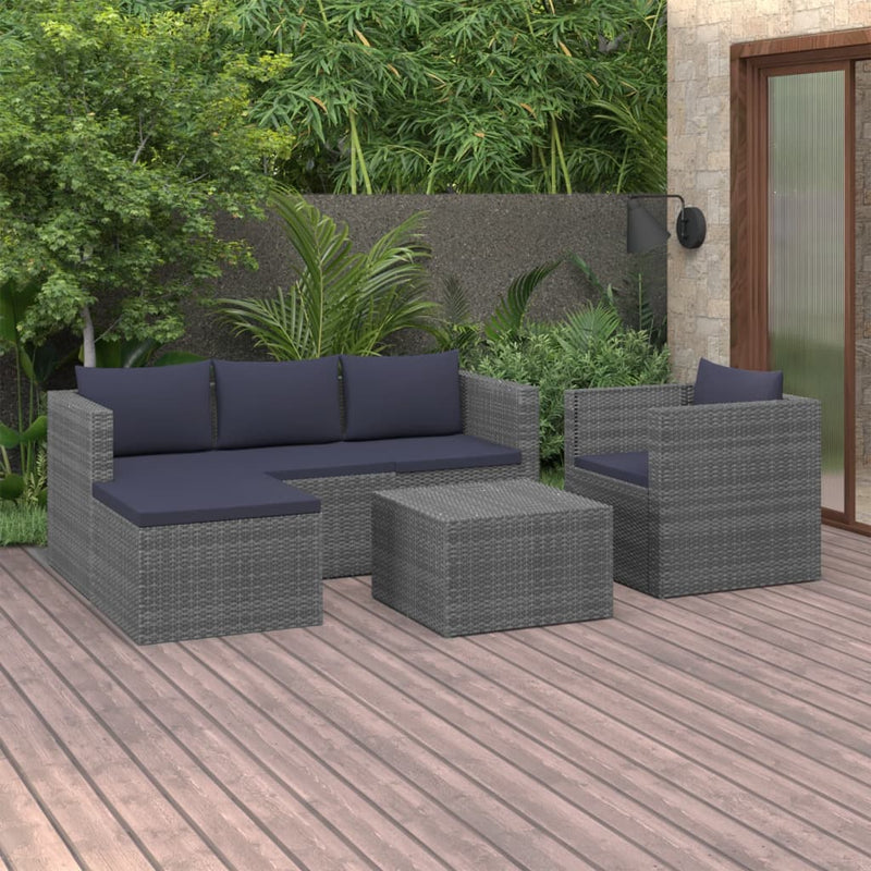 vidaXL 4 Piece Garden Lounge Set Poly Rattan Grey and Anthracite