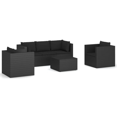 vidaXL 4 Piece Garden Lounge Set with Cushions Poly Rattan Black