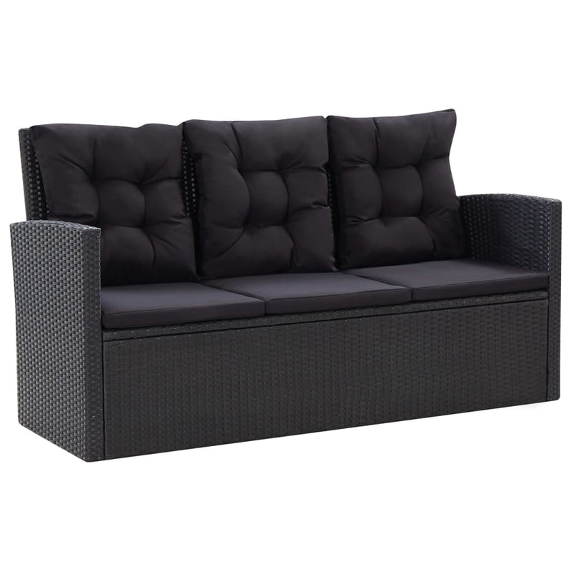 vidaXL 6 Piece Garden Lounge Set with Cushions Poly Rattan Black