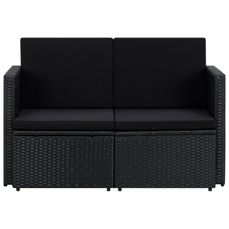 vidaXL 2 Seater Garden Sofa with Cushions Black Poly Rattan
