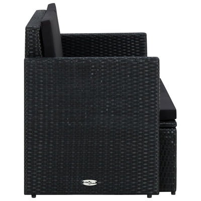 vidaXL 2 Seater Garden Sofa with Cushions Black Poly Rattan