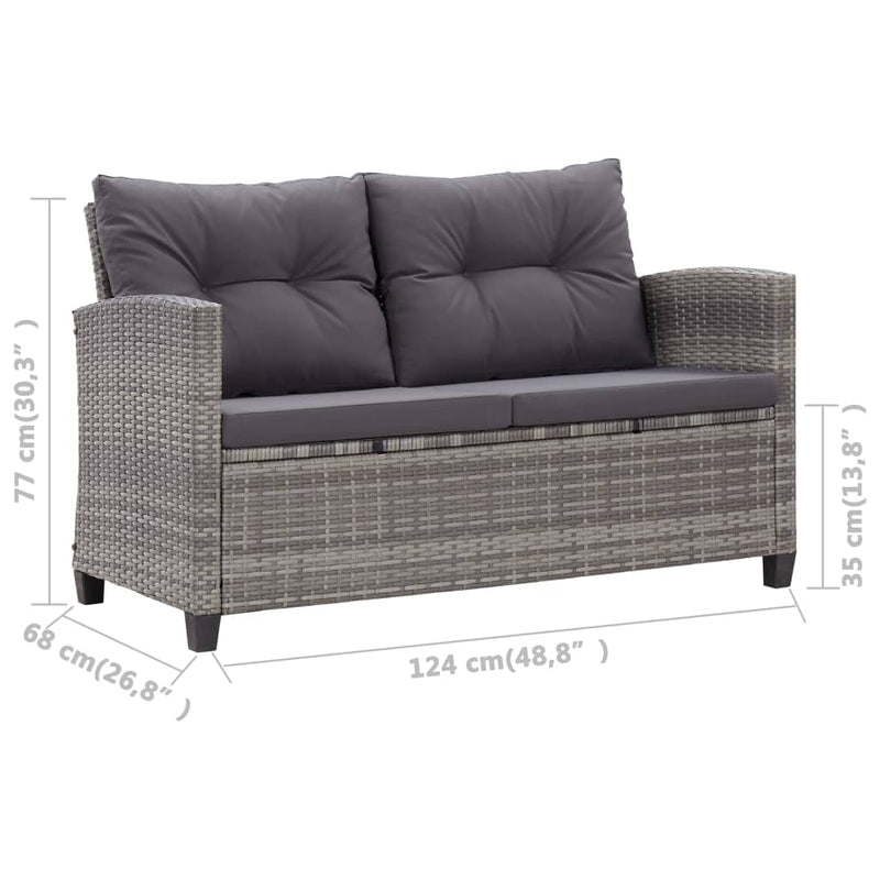 vidaXL 2-Seater Garden Sofa with Cushions Black 124 cm Poly Rattan