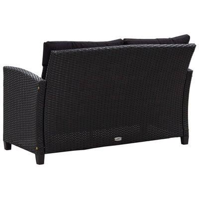 vidaXL 2-Seater Garden Sofa with Cushions Black 124 cm Poly Rattan