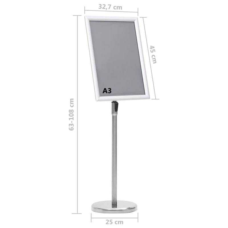 vidaXL A3 Pedestal Poster Stand Silver Aluminium Alloy