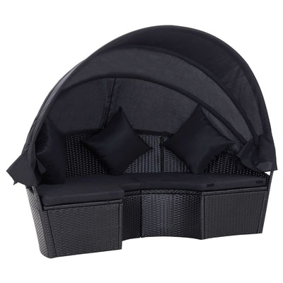 vidaXL Outdoor Lounge Bed with Canopy Poly Rattan Black