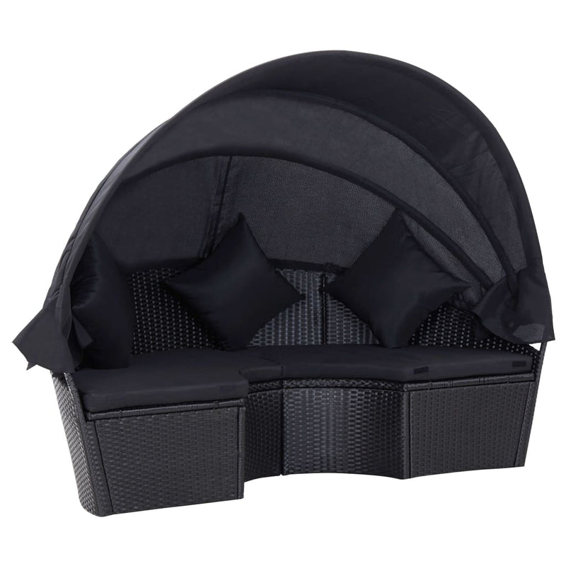 vidaXL Outdoor Lounge Bed with Canopy Poly Rattan Black