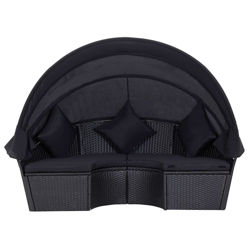 vidaXL Outdoor Lounge Bed with Canopy Poly Rattan Black