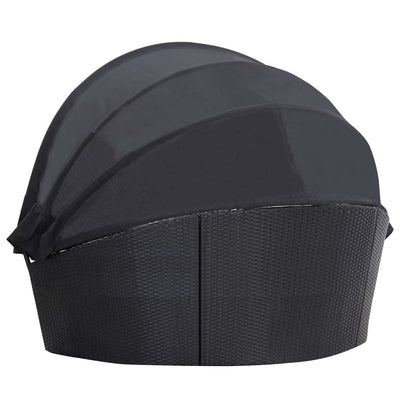 vidaXL Outdoor Lounge Bed with Canopy Poly Rattan Black