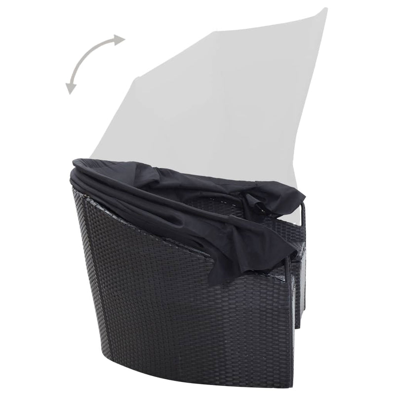vidaXL Outdoor Lounge Bed with Canopy Poly Rattan Black