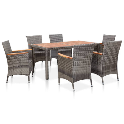 vidaXL 9 Piece Garden Dining Set with Cushions Poly Rattan Grey