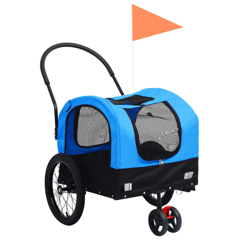 vidaXL 2-in-1 Pet Bike Trailer and Jogging Stroller Blue and Black