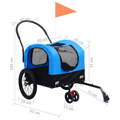 vidaXL 2-in-1 Pet Bike Trailer and Jogging Stroller Blue and Black