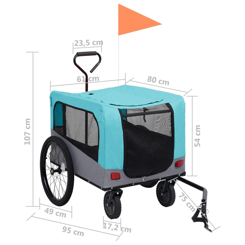 vidaXL 2-in-1 Pet Bike Trailer and Jogging Stroller Blue and Grey
