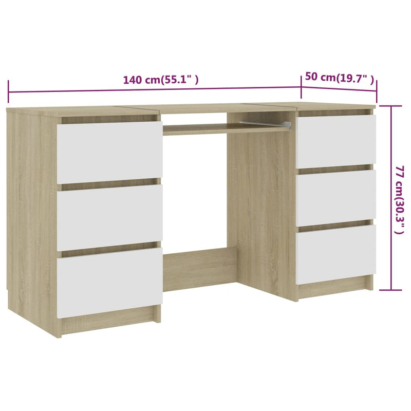 vidaXL Writing Desk Sonoma Oak 140x50x77 cm Engineered Wood