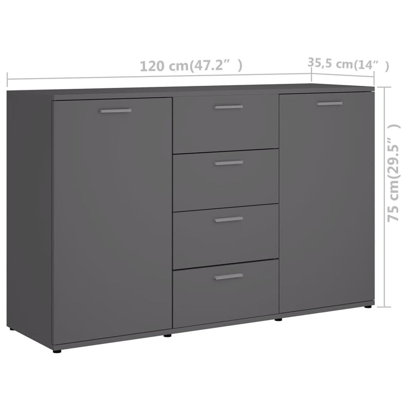 vidaXL Sideboard Grey 120x35.5x75 cm Engineered Wood