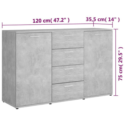 vidaXL Sideboard Grey 120x35.5x75 cm Engineered Wood