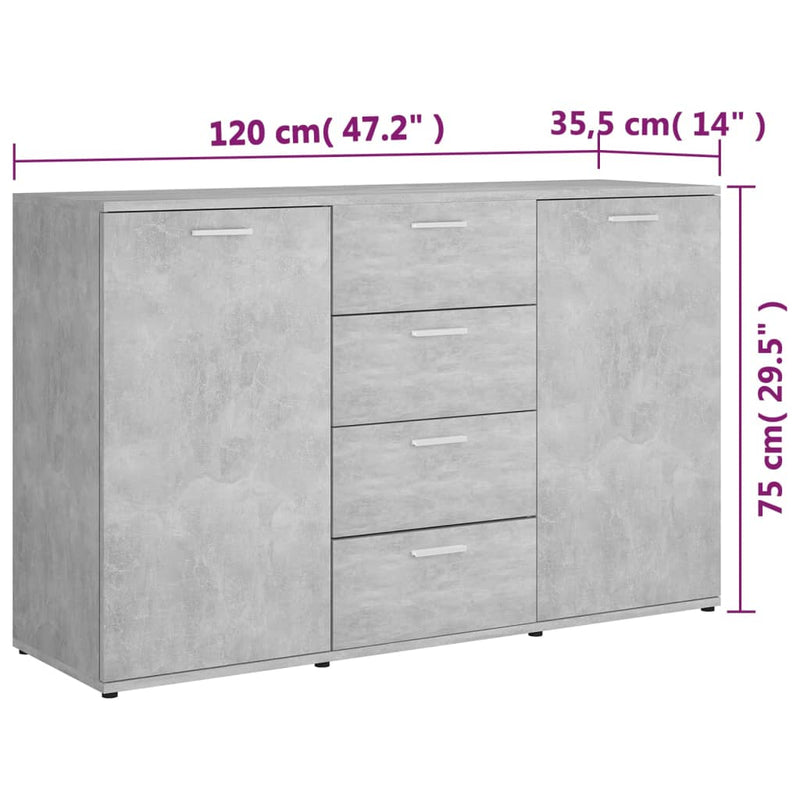 vidaXL Sideboard Grey 120x35.5x75 cm Engineered Wood