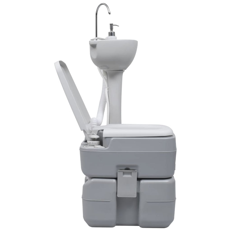 vidaXL Portable Camping Toilet and Handwash Stand Set Grey