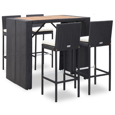 vidaXL 9 Piece Outdoor Bar Set Poly Rattan and Acacia Wood Black