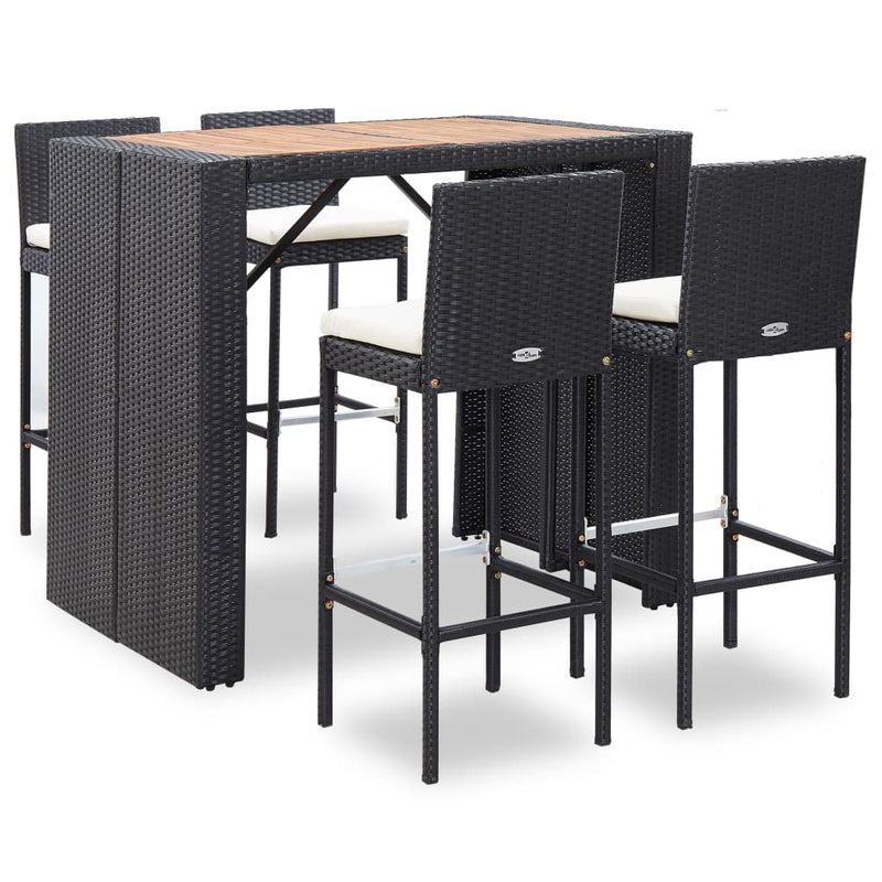 vidaXL 9 Piece Outdoor Bar Set Poly Rattan and Acacia Wood Black