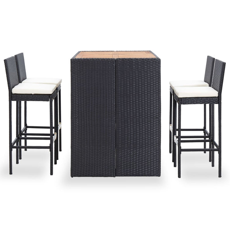 vidaXL 9 Piece Outdoor Bar Set Poly Rattan and Acacia Wood Black
