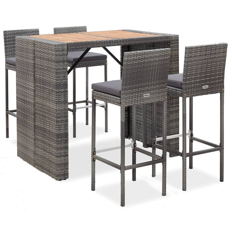 vidaXL 9 Piece Outdoor Bar Set Poly Rattan and Acacia Wood Black