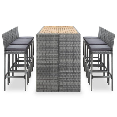 vidaXL 9 Piece Outdoor Bar Set Poly Rattan and Acacia Wood Black