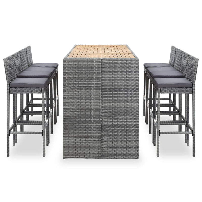vidaXL 9 Piece Outdoor Bar Set Poly Rattan and Acacia Wood Black
