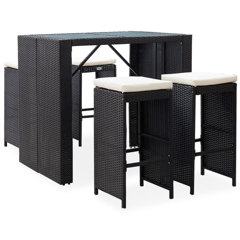 vidaXL 5 Piece Outdoor Bar Set Poly Rattan and Glass Black