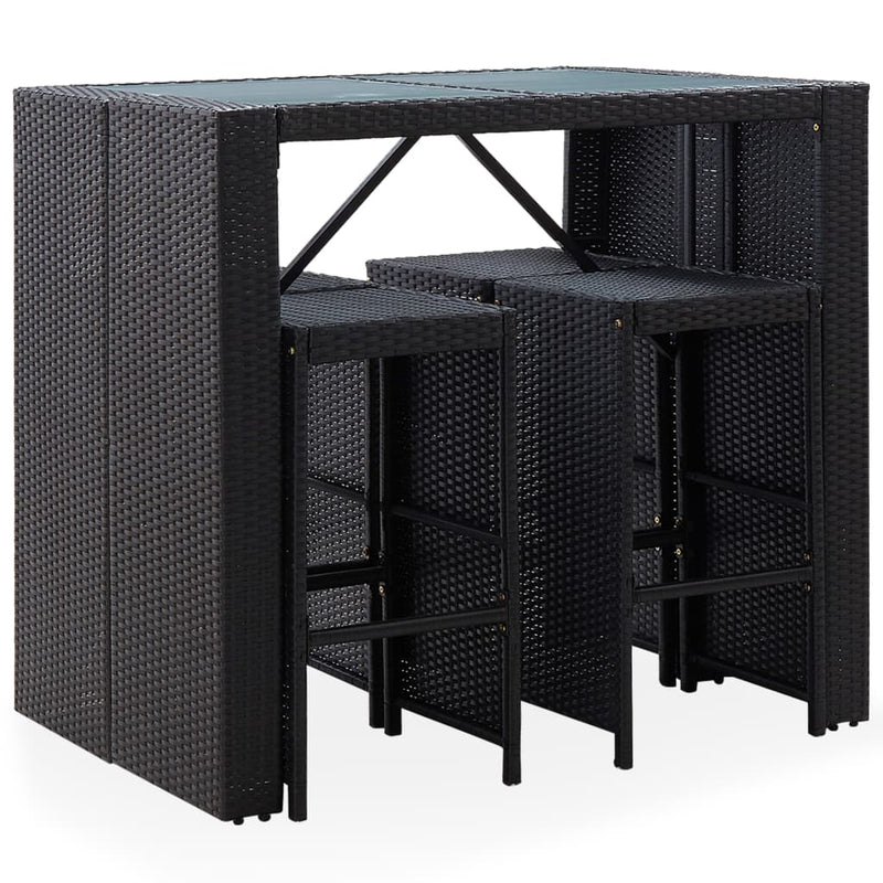 vidaXL 5 Piece Outdoor Bar Set Poly Rattan and Glass Black