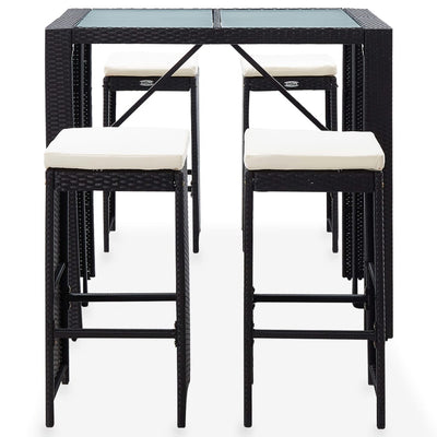 vidaXL 5 Piece Outdoor Bar Set Poly Rattan and Glass Black