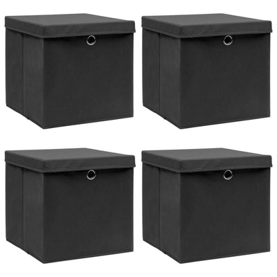 vidaXL Storage Boxes with Lids 10 pcs Black 32x32x32 cm Fabric