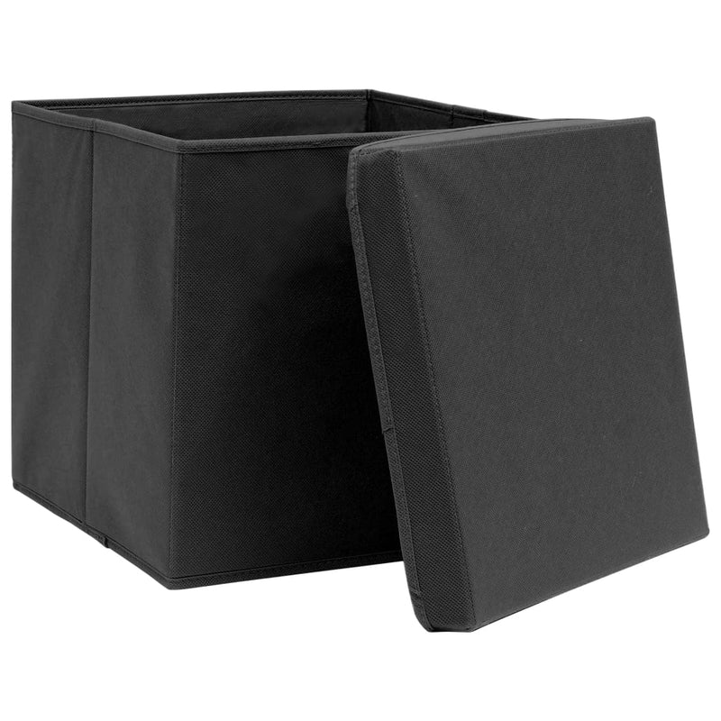 vidaXL Storage Boxes with Lids 10 pcs Black 32x32x32 cm Fabric