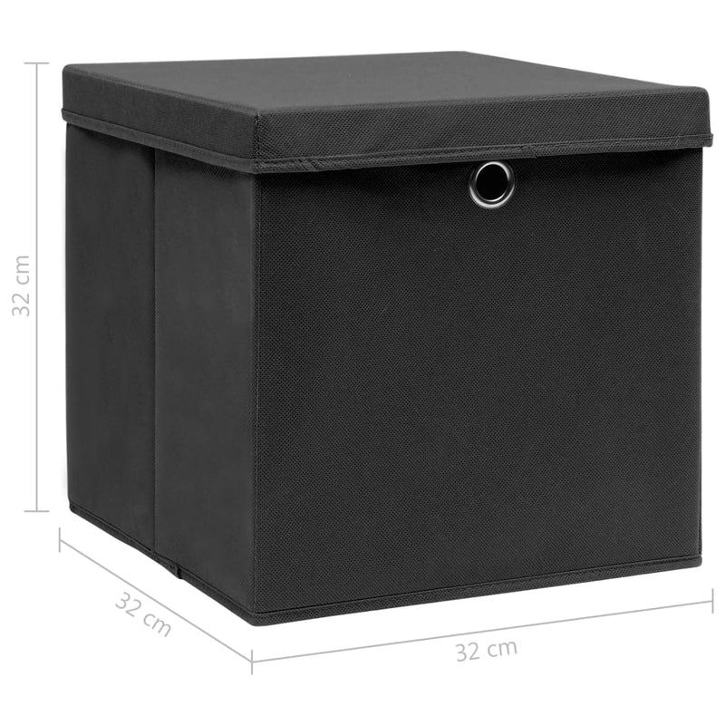 vidaXL Storage Boxes with Lids 10 pcs Black 32x32x32 cm Fabric