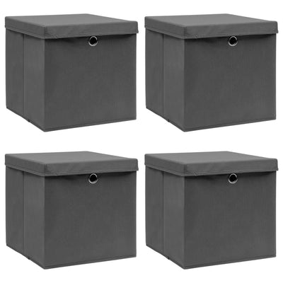 vidaXL Storage Boxes with Lids 10 pcs Black 32x32x32 cm Fabric