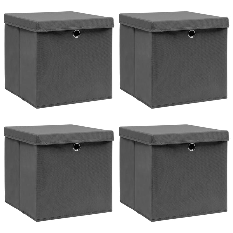 vidaXL Storage Boxes with Lids 10 pcs Black 32x32x32 cm Fabric
